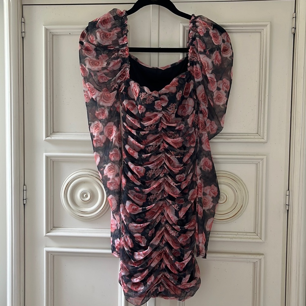 Black and Pink Ruffle Dress with Sleeves